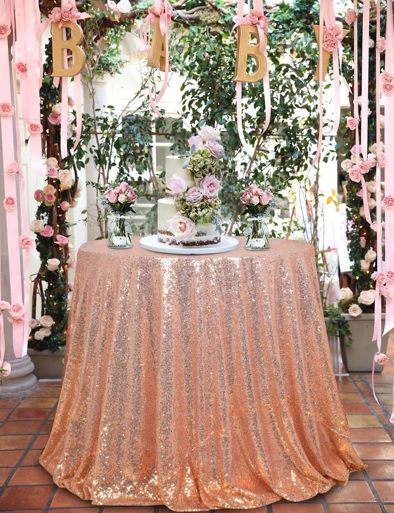 ShiDianYi 120" Rose Gold Sequin Tablecloth,Wholesale Wedding Beautiful Rose Gold Sequin Table Cloth/Overlay/Cover 120 Inches Round Sequin Fabric Tablecloth - Image 3